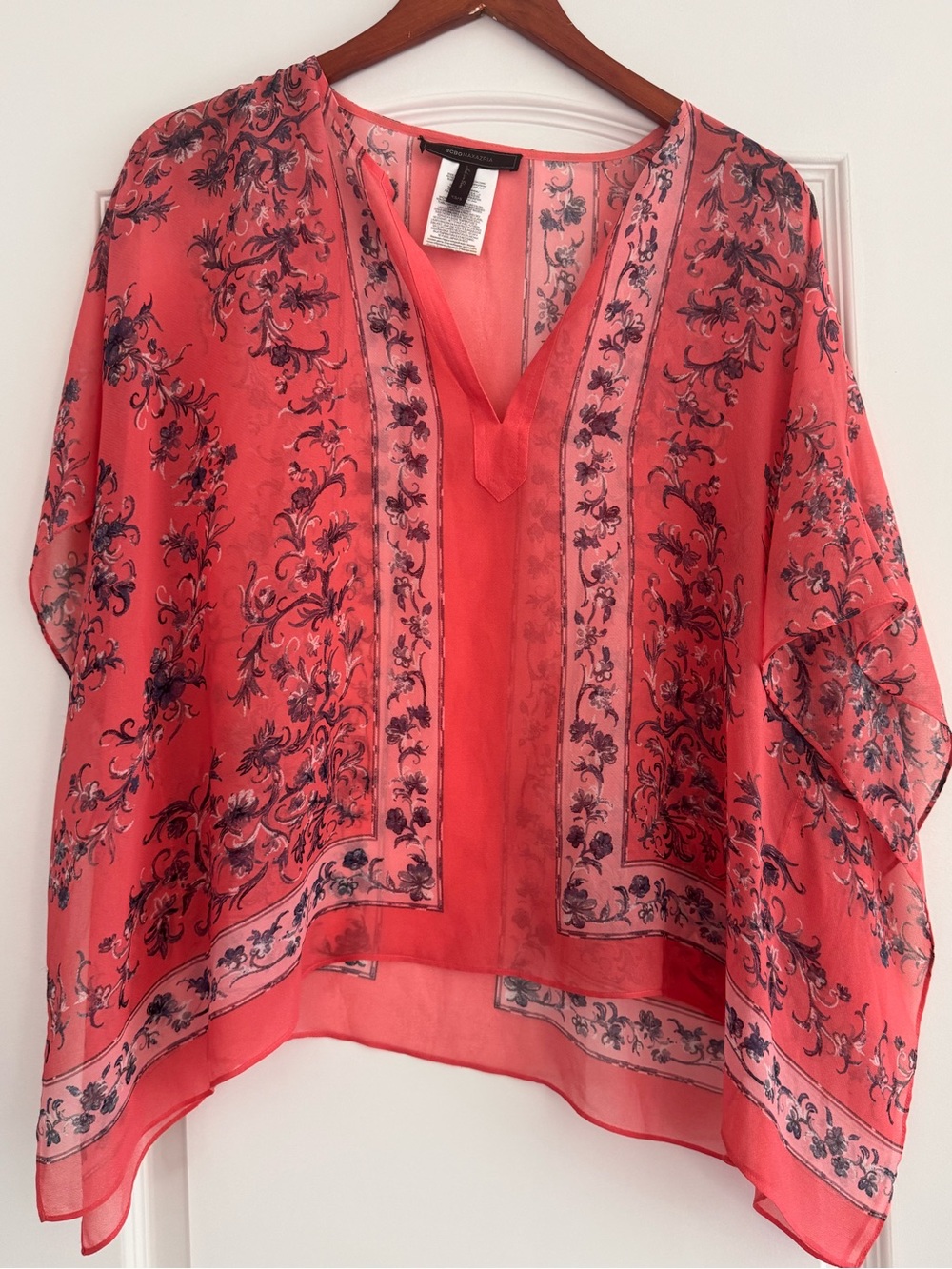 Lightweight Coral Floral Print V-Neck Women's Top